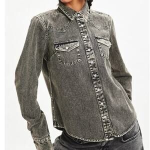 BDG Urban Outfitters Ariella Denim Western Shirt Blouse Top in Gray